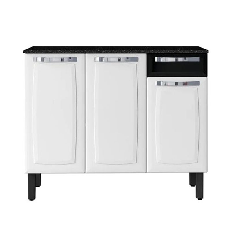 Balcão de Cozinha Itatiaia Rose 3 Portas 1 Gaveta em Aço Branco Preto