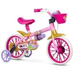Bicicleta Infantil Nathor Princesas R12 Aro 12 com Rodinhas Branco Rosa e Dourado