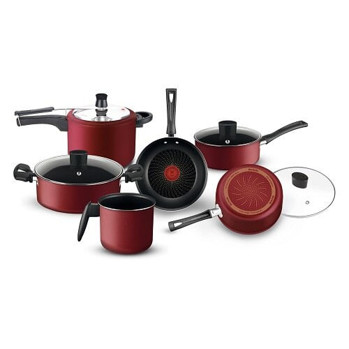 Conjunto de Panelas Rochedo R2I1G6C11 com 6 Peças em Alumínio Vermelho