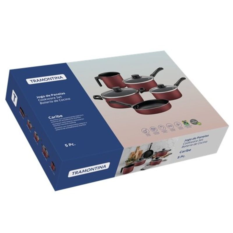 Conjunto de Panelas Tramontina Caribe 20297508 com 5 Peças em Antiaderente Vermelho