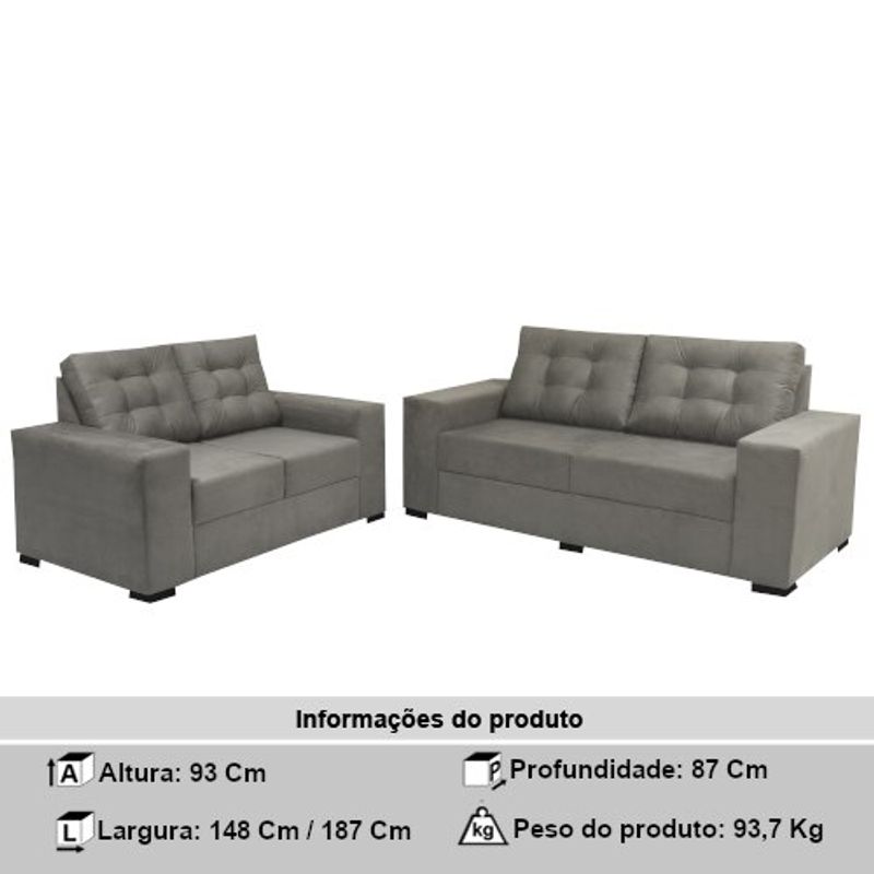 Conjunto de Sofá J A Estofados Luna 344 2 e 3 Lugares Veludo Light Capuccino