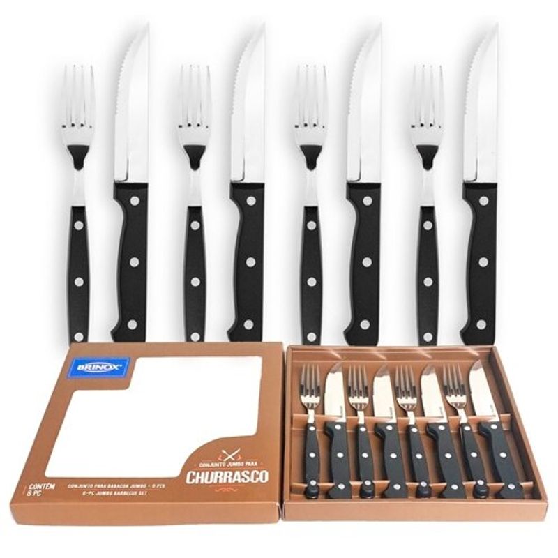Conjunto de Talheres para Churrasco Brinox Jumbo 8 Peças Polipropileno Preto