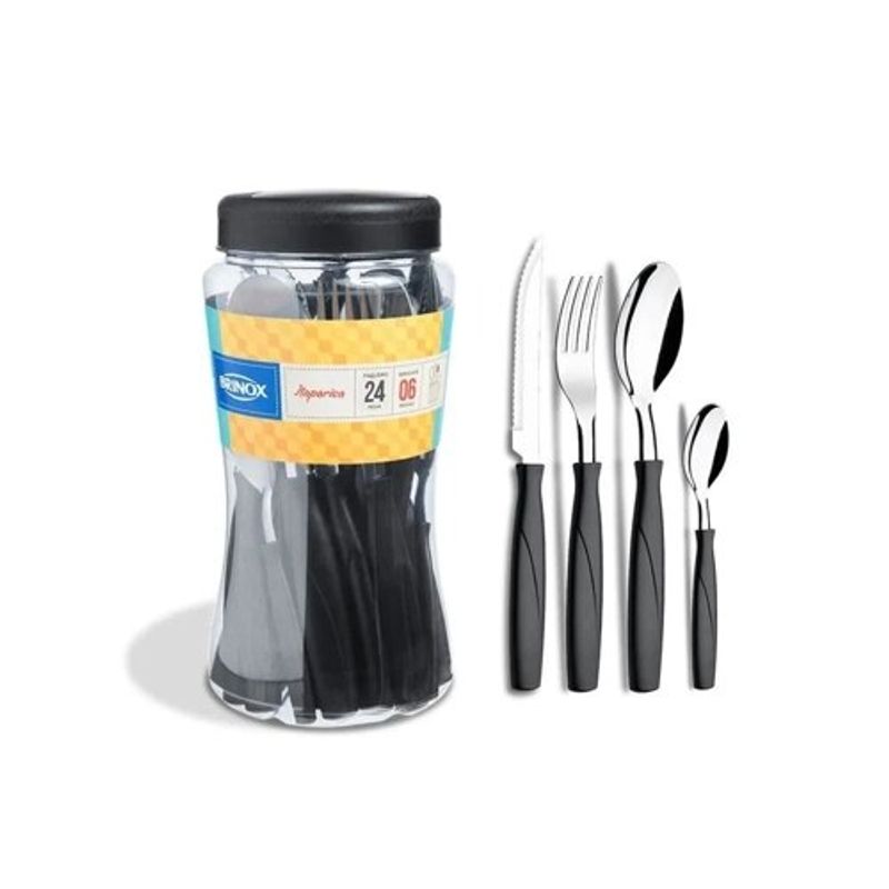 Faqueiro Brinox Itaparica 6000712 24 Peças em Aço Inox Preto