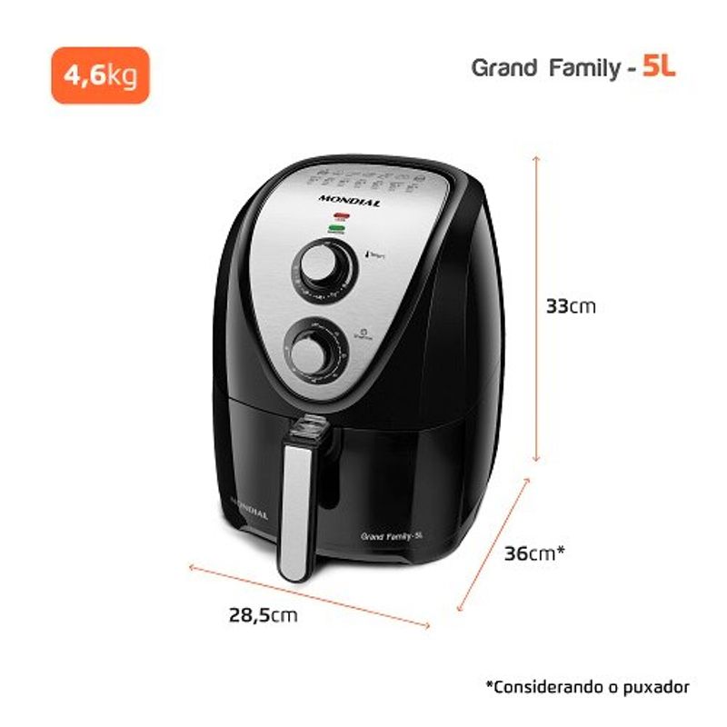 Fritadeira Sem Óleo Mondial Air Fryer AFN 50 BI 5 Litros Preto Inox