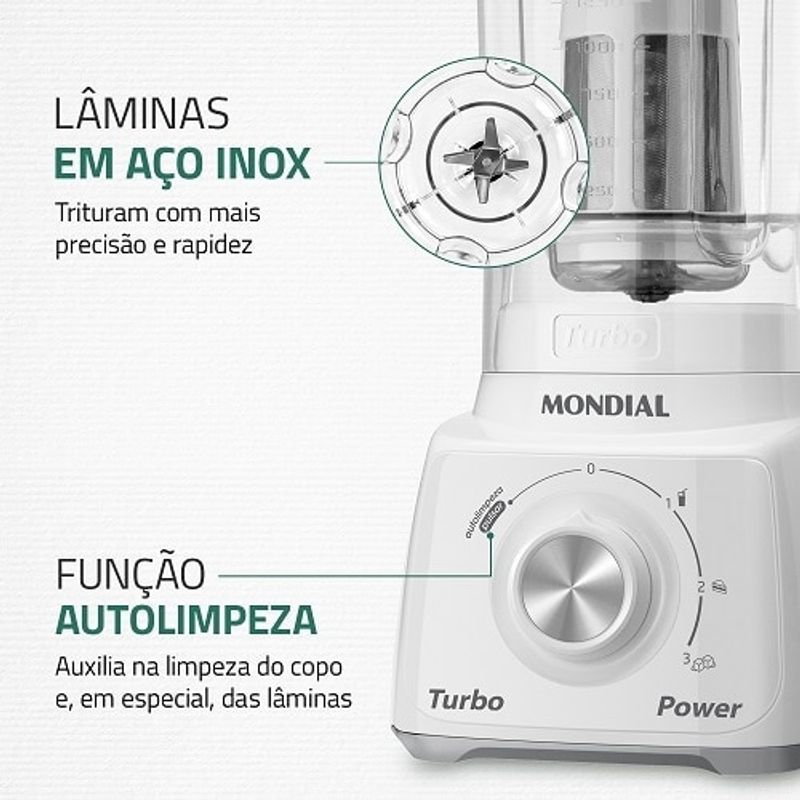 Liquidificador Mondial Turbo Power L-99 WG 2,2 L 3 Velocidades 500 W Branco