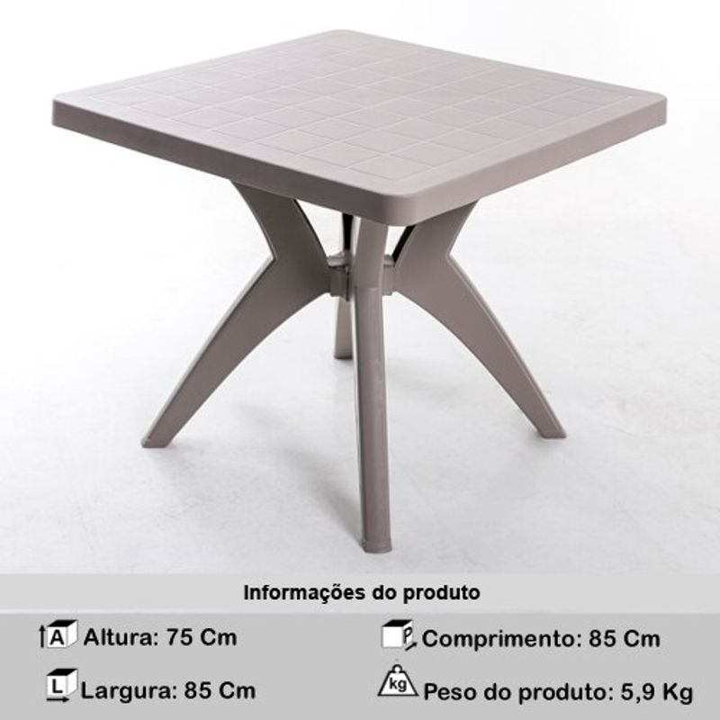 Mesa para Área Externa Forte Plástico Nature Quadrada Polipropileno Nude